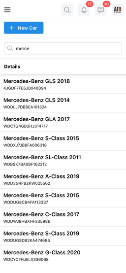 Search Cars Table - Mobile View